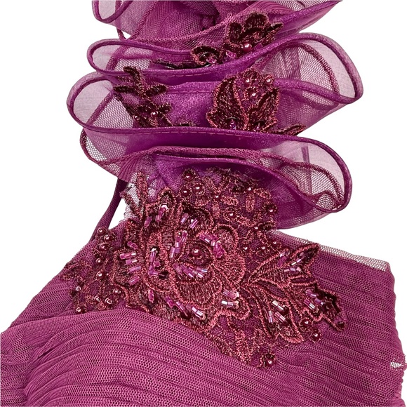 IVONNE D BY MON CHERI RASPBERRY 1 SHOULDER RUCHED TULLE SWEETHEART TRUMPET GOWN - Picture 11 of 15